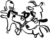 three dogs fighting